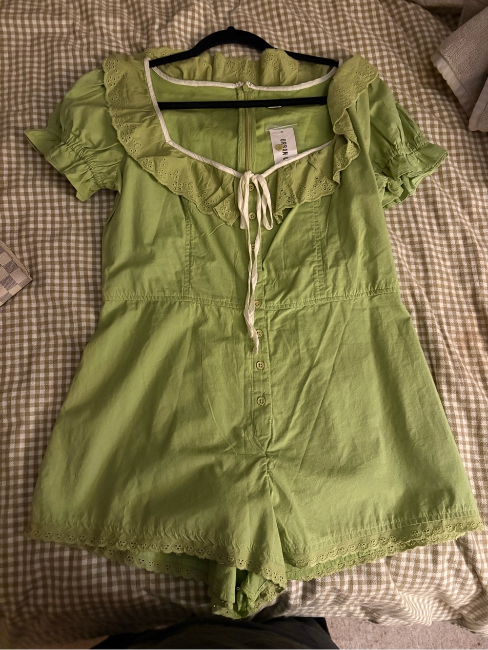 Urban Outfitters Lime Green Eyelet Romper with Drawstring